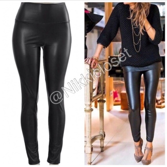 AA Collection Pants - New Black Faux Vegan Leather Leggings High Waist Tummy Control Sexy